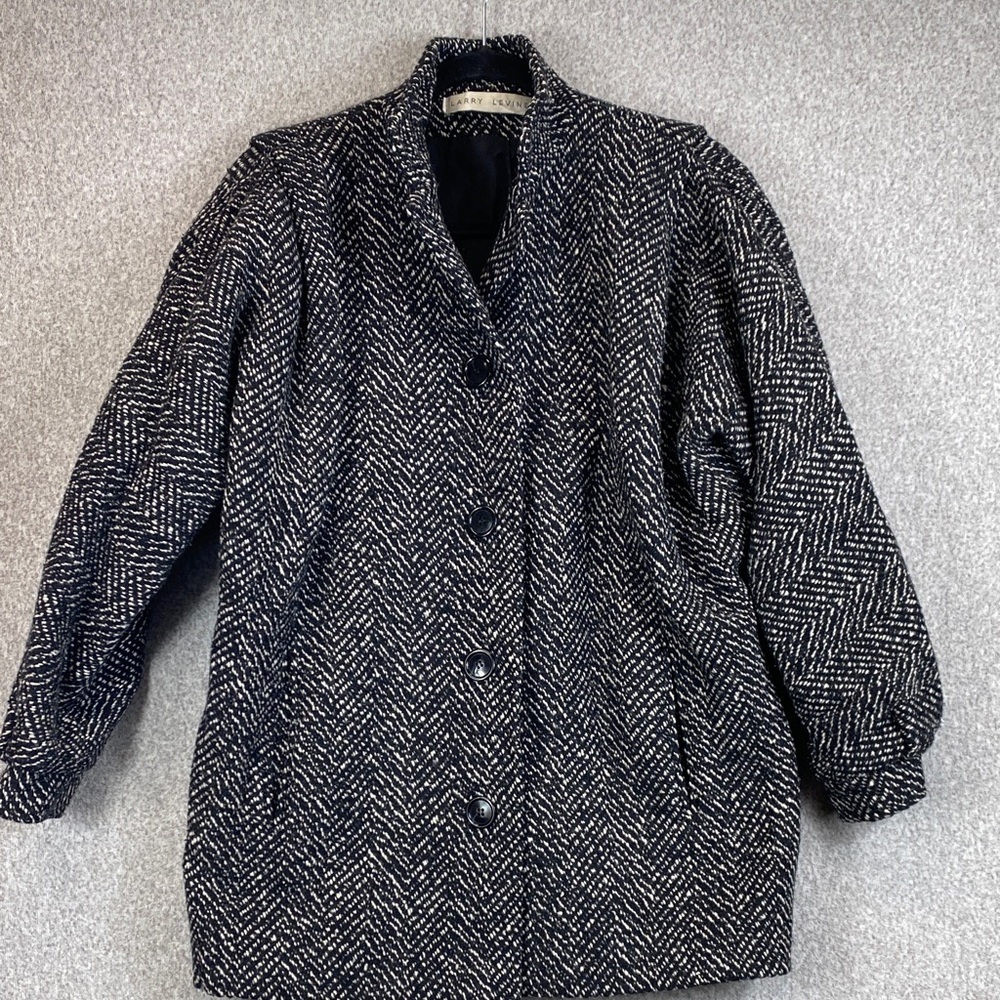 Vtg Larry Levine overcoat Med union tags mid length dolman sleeve tweed 80’s